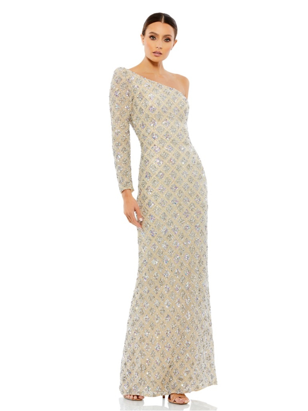 MAC DUGGAL womens One Shoulder Sequin Evening Gown 5479